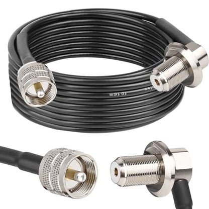 MOOKEERF RG58 UHF PL259 Male to SO239 Female Right Angle Bulkhead Mount Coax Cable - 25FT for Vehicle Car SUV Truck Two Way Radio Ham Radio - size: 25FT