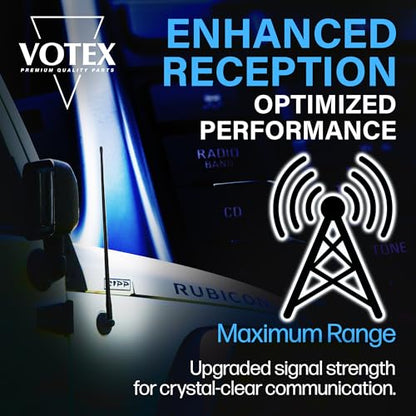 Votex Black Short Rubber 17-Inch Universal Car Antenna Kit - Durable, Flexible Outdoor FM Radio Antenna for Cars, Trucks, SUVs - Easy Installation, Stainless Steel Threads, Enhanced Reception