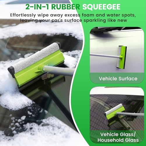 Car Wash Brush with Long Handle, 62'' Car Wash Mop, 7Pcs Chenille Microfiber Cars Washing Kit with Window Squeegee/Microfiber Towels /Wheel Brush for Cars RV Truck Boat Floor Window, Green - color: Green