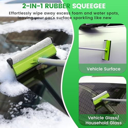 Car Wash Brush with Long Handle, 62'' Car Wash Mop, 7Pcs Chenille Microfiber Cars Washing Kit with Window Squeegee/Microfiber Towels /Wheel Brush for Cars RV Truck Boat Floor Window, Green - color: Green