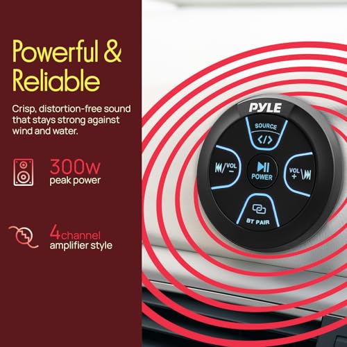 Pyle Amplified Wireless BT Audio Controller - 300 Watt Waterproof Rated Marine Receiver Remote Control for Car, Truck, Boat, 4x4, PowerSport Vehicles, Full Range Stereo Sound Reproduction -PLMRBT20