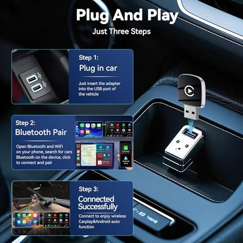 2026 Upgrade Wireless CarPlay Adapter for iPhone,2 in 1 for Apple Carplay and Android Auto Adapter,Convert Wired to Wireless, Plug & Play Mini CarPlay USB to USB-C/Type-C, Stable Control & No Delay
