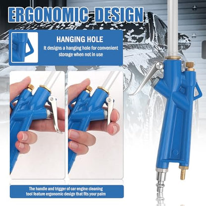 Air Engine Cleaning Gun with 3.93Ft Hose,Elbow Pneumatic Siphon Spray Gun for Car Engine Dust Detail Cleaning,High Pressure Professional Long Air Blow Guns Airs Spray Guns - color: Blue