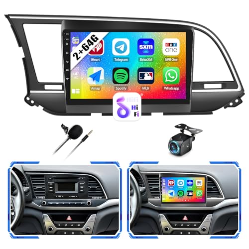 [2+64G] Android 15 Car Radio Stereo for Hyundai Elantra 2016-2018, 9 Inch Touch Screen IPS Car Radio with Wireless Carplay&Android Auto,GPS,WiFi,Bluetooth,FM/RDS,SWC, AUX-in,EQ,WiFi+Free Backup Camera - color: For Hyundai Elantra 2016-2018