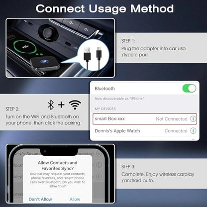 Wireless CarPlay Adapter 2026 Upgraded, Mini Design Converts Factory Wired to Wireless CarPlay, Plug & Play Auto Connect Fast Stable for iPhone iOS 10+ Cars 2015+ with USB C/A
