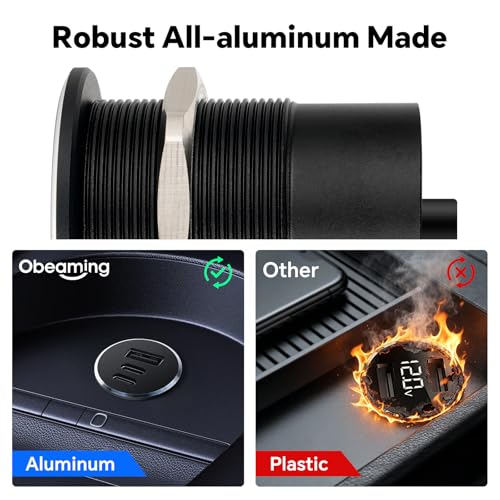 78W 12V USB Outlet with Silver Ring, Aluminum Car USB C Socket - color: 1Pcs