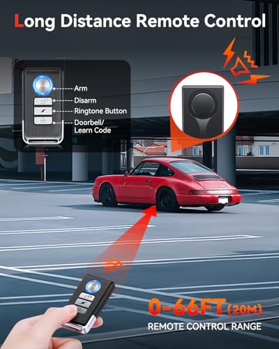 Car Anti-Theft Vibration Alarm, ELECTOP 108dB Automobile Vibration Sound & Light Alert, Wireless Remote Car Alert Automotive Warning Interior Safety Light - color: 2 Alarm(1 Remote)