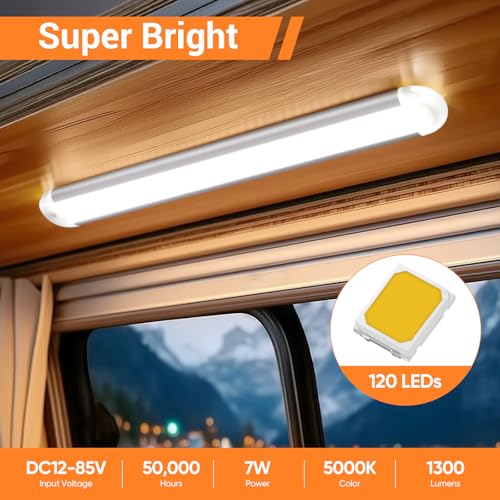 CT CAPETRONIX 12v Led Light Bar Strip, 120LEDs 1300LM 7W DC 12 Volt Led Strip Lights Fixtures with Switch, Enclosed Trailer Lights for RV Interior, Van, Truck Lorry, Camper, Boat, Caravan (4Pcs) - size: 4Pcs