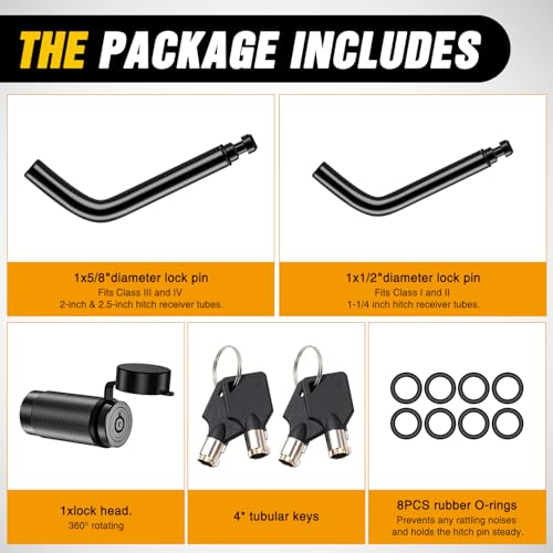 Nilight 1/2" & 5/8" Anti-Theft Lockable Trailer Hitch Lock Pin | Keyed Unique Weatherproof Anti-Theft Lockable Fits 2" 2-1/2" & 1-1/4"Receiver Tow Truck Boat Bike Truck Black - color: Hitch Lock Pin 1/2" & 5/8" Black