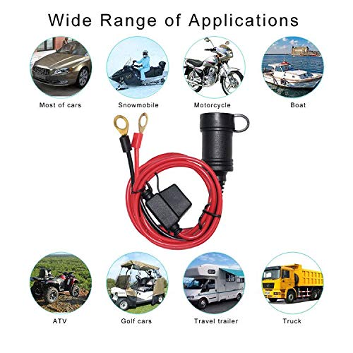 SPARKING 6FT Car Female Cigarette Lighter Plug Socket to Eyelet Terminals 12V Extension Cable with 15A Fuse(6FT) - size: 6FT