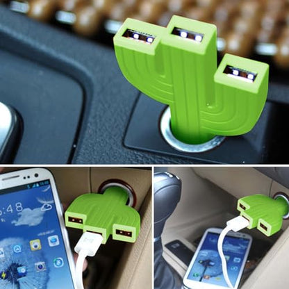 Ankuee Cactus 3USB Car Mount Charger, 12-24V Three Port Automotive Phone Charger Adapter, Compatible with 8 11 12 Plus Pro Max S9 S10 Note9, Universal for SUV, Truck, RV, Van, Office, Home