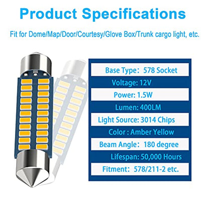 Serundo Auto 578 212-2 211-2 Led Bulb 41mm 42mm 1.65in Led Festoon Bulb 4pc - color: Amber, size: 42mm 578 4pcs