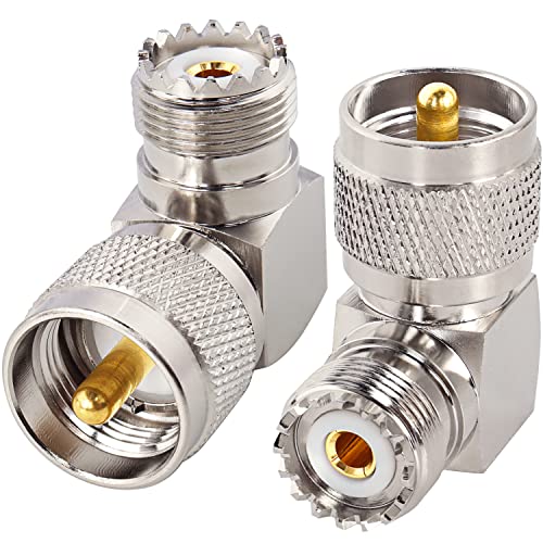 MOOKEERF PL259 Male to UHF Female Right Angle Adapter, 2-Pack UHF Male to SO239 Female L Shape 90 Degree RF Coax Connector CB Radio Connectors