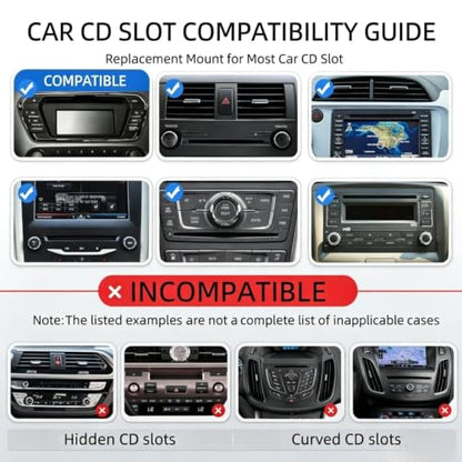 CD Slot Mount for Carplay Screen 17mm Ball Adapter with 4-Button Lock Compatible with 7-10.26 Inch Portable Car Play Baby Camera Monitors Cell Phone Replacement Cd Mount