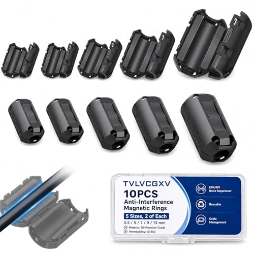 10-Piece Ferrite Choke Set, 3.5-13mm EMI/RFI Noise Filters for Cables