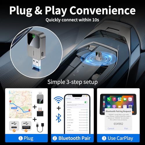 Wireless CarPlay Adapter-2025 Upgrade Built-in Wired CarPlay to Car Play Wireless Easy Use Plug&Play Fast Stable Connection Mini USB&Reset Button Design for Cars After 2016 (Only for iPhone)
