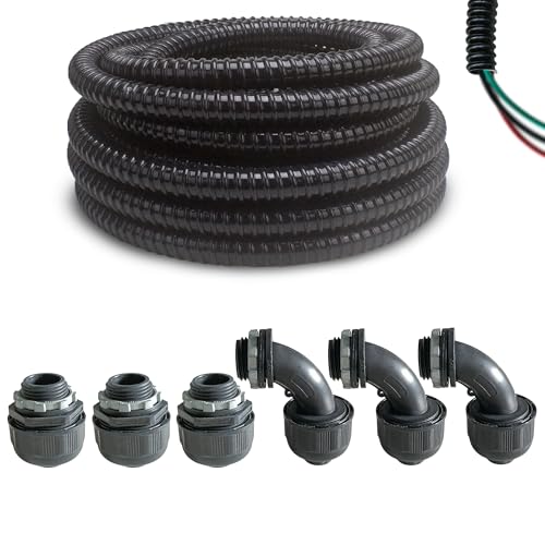 (1/2" Dia * 25 Feet) Yariwiz Black Special Extra Flexible Electrical Conduit Liquid Tight PVC Conduit Kit with 3 PCS Coupling, 3 PCS Elbow and 7 PCS Strap, Sealtight Seal Flex Liquidtight Wire - style: 1/2 inch-25ft-Kit