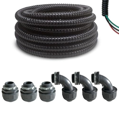 (1/2" Dia * 25 Feet) Yariwiz Black Special Extra Flexible Electrical Conduit Liquid Tight PVC Conduit Kit with 3 PCS Coupling, 3 PCS Elbow and 7 PCS Strap, Sealtight Seal Flex Liquidtight Wire - style: 1/2 inch-25ft-Kit