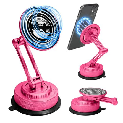 PIEPIE All-Metal Alloy Long Arm Magnetic Suction Cup Car Phone Mount(Pink) - color: Pink