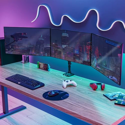 Mount-It! Triple Monitor Desk Stand, USB-A & C, Black - color: Black