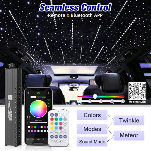 Meteor 6W Mini Size Twinkle Starlight Headliner Kit with Shooting Star, 550pcs*0.03in*9.8ft Fiber Optic Lights, Bluetooth APP/Remote Control/Music Effect, RGBW Starlight for Car Roof Ceiling - size: 550pcs*0.03in*9.8ft (Meteor)