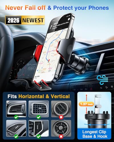 VANMASS Phone Holders for Your Car Ultimate Military-Grade Car Phone Holder Mount【Patent & Safety Certs】 Upgraded Shockproof Truck Air Vent Phone Mount for iPhone 17 Pro Max 16 Samsung Android,Red - color: Red