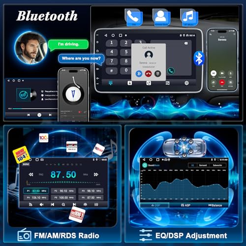 [2G+64G] 10.1" Single Din Bluetooth Car Radio Stereo with Wireless Apple Carplay Android Auto, Rotatable Touchscreen Car Audio Receivers Head Unit with Backup Camera, Mirror Link/SWC/AM/FM, Android 14