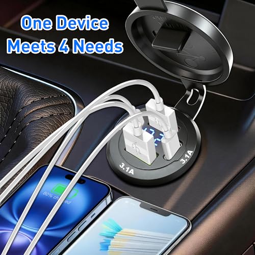 Qidoe 2Pack 12V-40V USB Outlet with Voltmeter, High Voltage 66W 4 Port Dual USB C PD 30W & Dual QC3.0, Waterproof Car Charger for RV Boat Marine Truck Car