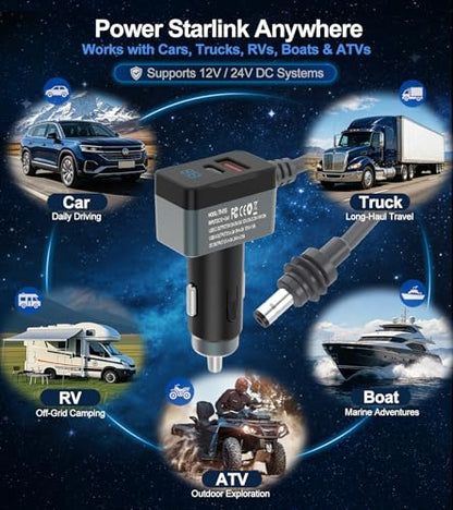 Starlink-Mini Car Adapter 3-in-1, 10FT