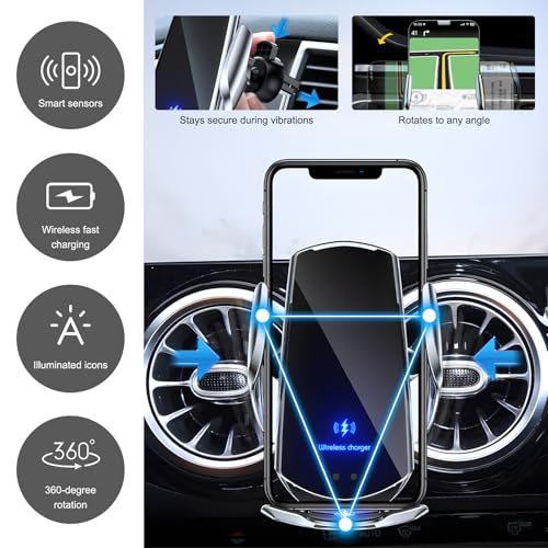 Wireless Car Charger, 15W Fast Charging Mount Electric Induction Car Phone Holder, Universal Auto-Clamping Magnetic Charger Air Vent Mount Bracket for Most Smartphones (Black) - color: Black