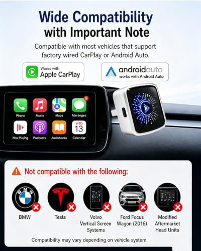 2-in-1 Wireless CarPlay & Android Auto Adapter, Aluminum Alloy, Plug & Play USB Car Adapter with Button for iPhone and Android, 5GHz WiFi Bluetooth Connection, Works with Factory Wired CarPlay Cars