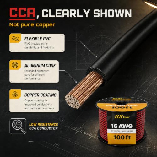 GS Power 16 Gauge Wire Automotive - 200ft CCA Primary Bonded Wire - size: 16 Gauge-100 ft-Bonded