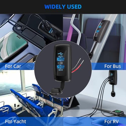 72W 3 Charging Ports 12V RV USB Outlet Panel Wall Surface Mount - color: 1PCS