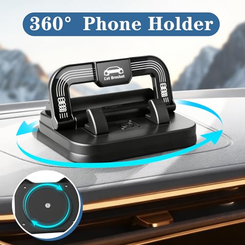 Car Phone Holder 360 Degree Rotation, 2-in-1 Dashboard Phone Holder & Parking Number Plate, Suction Cup Phone Mount with Anti-Slip Silicone, Adjustable Horizontal Vertical for All Phone