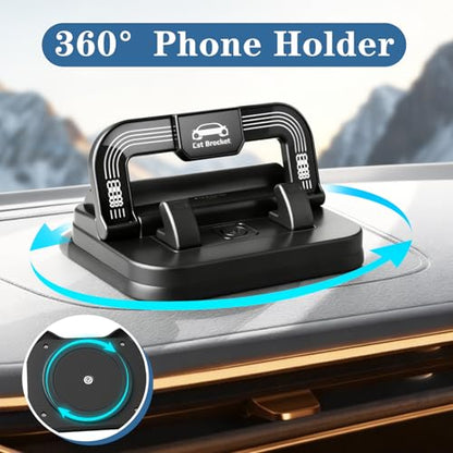 Car Phone Holder 360 Degree Rotation, 2-in-1 Dashboard Phone Holder & Parking Number Plate, Suction Cup Phone Mount with Anti-Slip Silicone, Adjustable Horizontal Vertical for All Phone