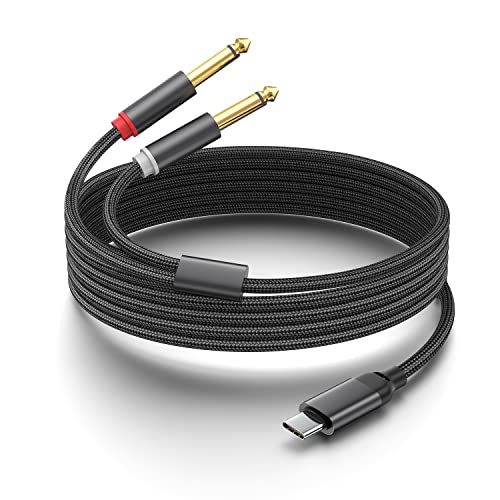 (3.3 Feet) USB C to Dual 6.35mm 1/4 inch Stereo Splitter Y Cable, USB Type C to Dual 6.35mm 1/4 inch TS Audio Cord for Smartphone, Tablet, Laptop Link Amplifier, Mixing Console Mixer, Speaker - size: 3.3 Feet