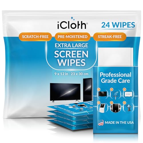 iCloth XL Screen Cleaning Wipes, Lint-Free and Streak-Free, Fast-Drying, Removes Dust, Fingerprints, and Smudges (24 XL Wipes) - size: 1 Count (Pack of 24)