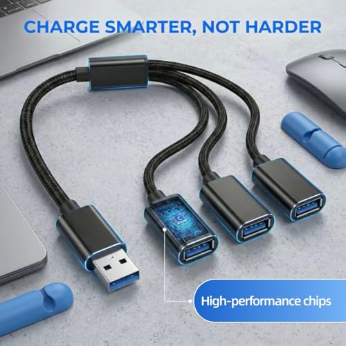 USB Splitter 1 in 3 Out, USB A Splitter Adapter, 2026 Upgraded USB 2.0 Male to 3 Female Y Extension Hub Cable for PC/Laptop/Xbox/Flash Drive/Mouse/Keyboard(Black)