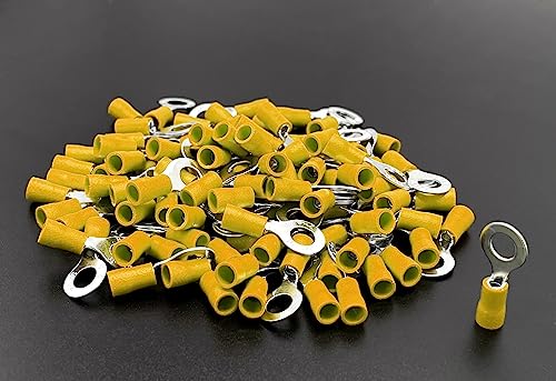 ANGSTROM 1/4" Bolt Ring Terminals, Insulated Electrical Crimp Connectors 100pcs (12-10ga Yellow) - color: 12-10ga Yellow, size: 1/4" Stud