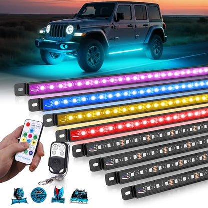 MICTUNING U8 RGB+IC Underglow LED Light Bars (8-Piece Kit) 888 LEDs, Dual Remote Control, Chasing/Fading Modes, IP68 Waterproof Aluminum Housing - size: RGBW+IC & 2 Remote