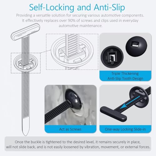 Nylon Universal Cable Tie Buckle T-Shaped,Plastic Rivets Self-Locking Nylon Zip Ties Holder for Car Daily Repair Bumper Clips, Repairing Car Fenders Trunk Bumpers Automotive