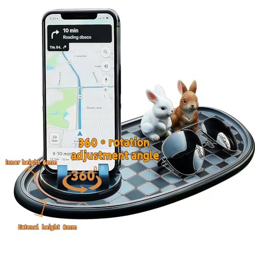Universal Car Anti-Slip Mat Dashboard Mat with 360° Rotating Phone Holder with Temporary Parking Number, with Residue-Free Adhesive Tape, Multi-Functional Organizer Pad for Sunglasses, Keys (Gary)
