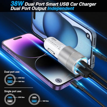 Car Charger, 5 Pack 38W Dual Ports USB-C & USB-A Cigarette Lighter Adapter - color: 5-Pack White