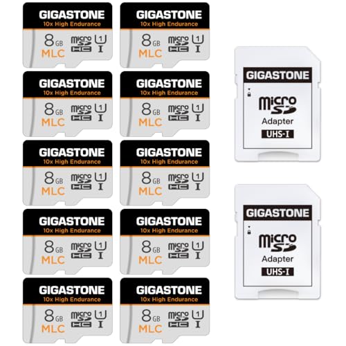 [10x High Endurance ] GIGASTONE Industrial 8GB MLC Micro SD Card 10-Pack, Full HD Video Recording, Dash Cam, Surveillance Compatible 85 MB/s, U1, with Adapter [5-Yrs Free Data Recovery] - color: 8GB High Endurance 10-Pack