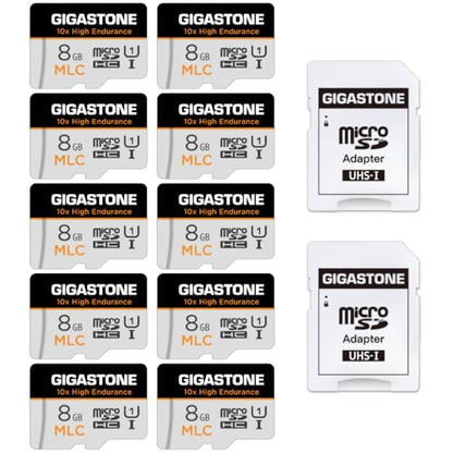 [10x High Endurance ] GIGASTONE Industrial 8GB MLC Micro SD Card 10-Pack, Full HD Video Recording, Dash Cam, Surveillance Compatible 85 MB/s, U1, with Adapter [5-Yrs Free Data Recovery] - color: 8GB High Endurance 10-Pack