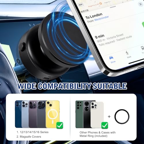 360 Rotatable Car Magnetic Phone Holder,Electric Vacuum Magnetic Suction Car Phone Mount,Magnetic Adsorption Double Cell Phone Holder-Sided Strong Suction for Car Mirro Gym All Smooth Surface (Black) - color: Black
