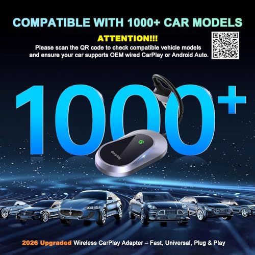 2026 Wireless CarPlay Adapter & Android Auto Wireless Adapter, Universal Plug & Play USB/Type-C, Titanium Alloy Fast Heat Dissipation, LED Music Sync Light, Fits 1000+ Car Models