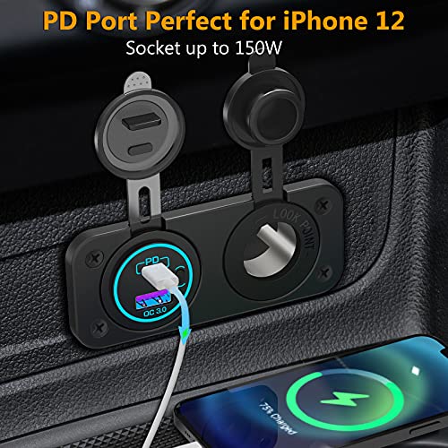 12V USB Outlet Marine Switch Panel Plug Quick Charge 3.0 & PD 3.0