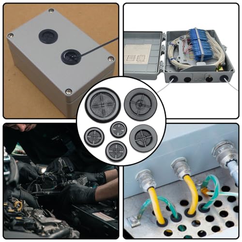 Rubber Grommets for Wiring, Rubber Grommet Kit in 6 Sizes for 5/8", 13/16", 7/8", 1", 1-3/16", 1-1/2" Drill Hole, 51 pcs Black Double-Sided Rubber Plug Solution for Wire Protection - style: Mixed Size