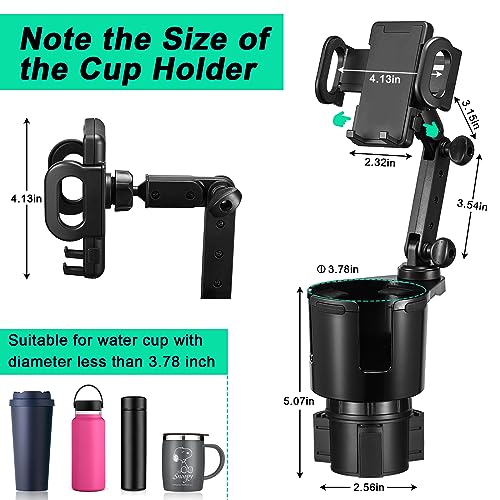 This Hill Car Cup Holder Expander Adjustable Base with Phone Mount 360° Rotation Cup Holder Cell Phone Holder for Car Compatible with iPhone All Smartphones